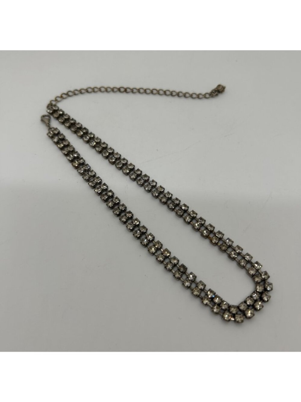 Vintage Double Strand Rhinestone Choker Necklace Silver Tone Crystal Bridal Prom - Picture 7 of 15